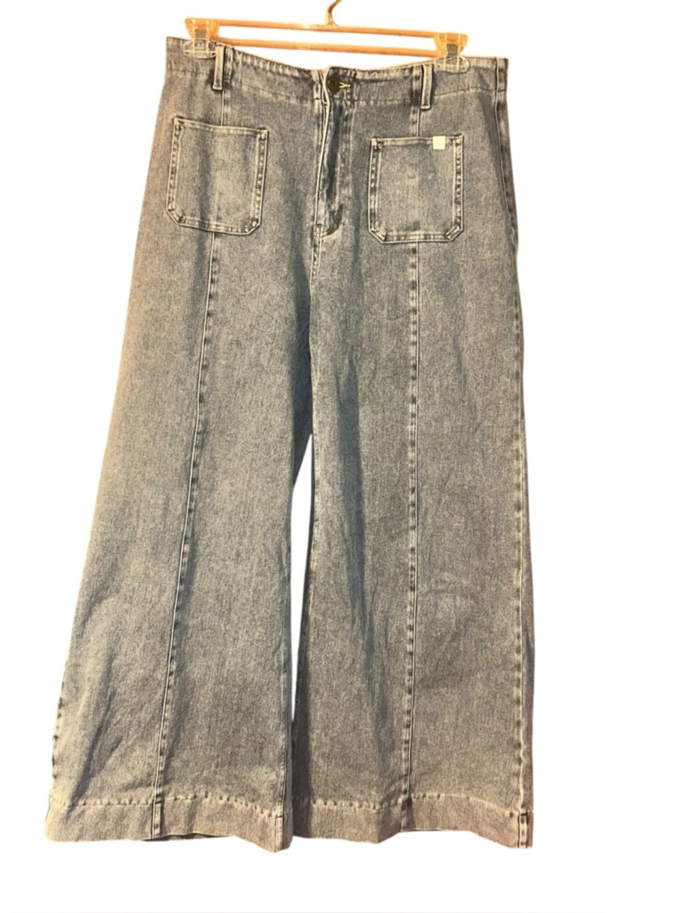 Halara Flex High Waisted Pockets Washed Casual Wide Leg Jeans Large 12/14